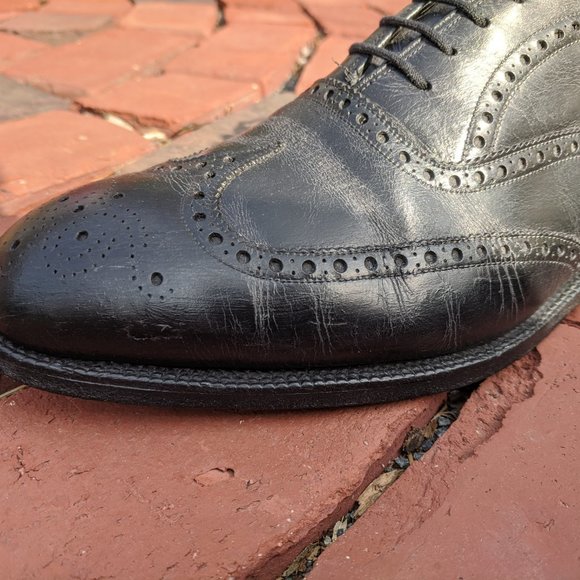 VTG Alan McAfee Mens Wingtip Shoes 11 C Black Leather Brogue England - Picture 4 of 16